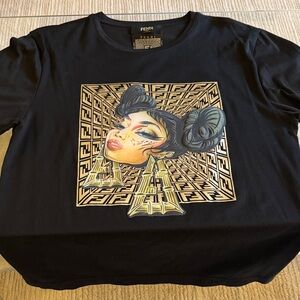Fendi Black Tee with Artistic Graphic